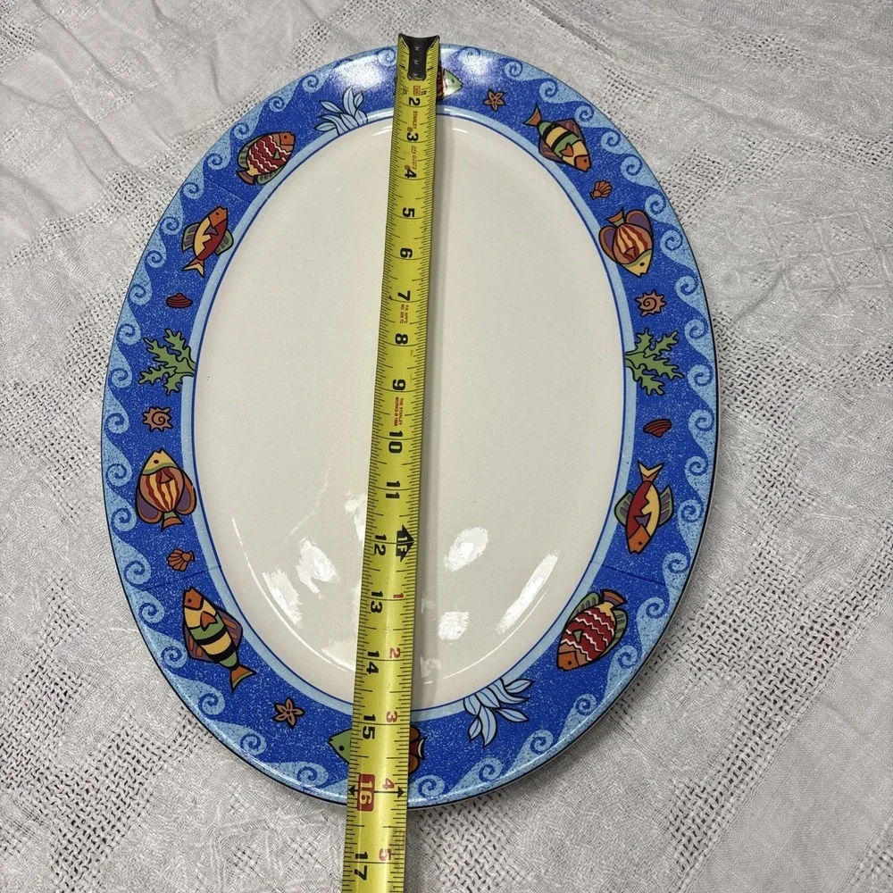 Sango Pisces Fish in Blue Ocean Oval Serving Platter Designed By Sue Zipkin